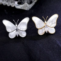 2pcs womens white mop cameo shell gold plated cubic zircon crystal butterfly brooch