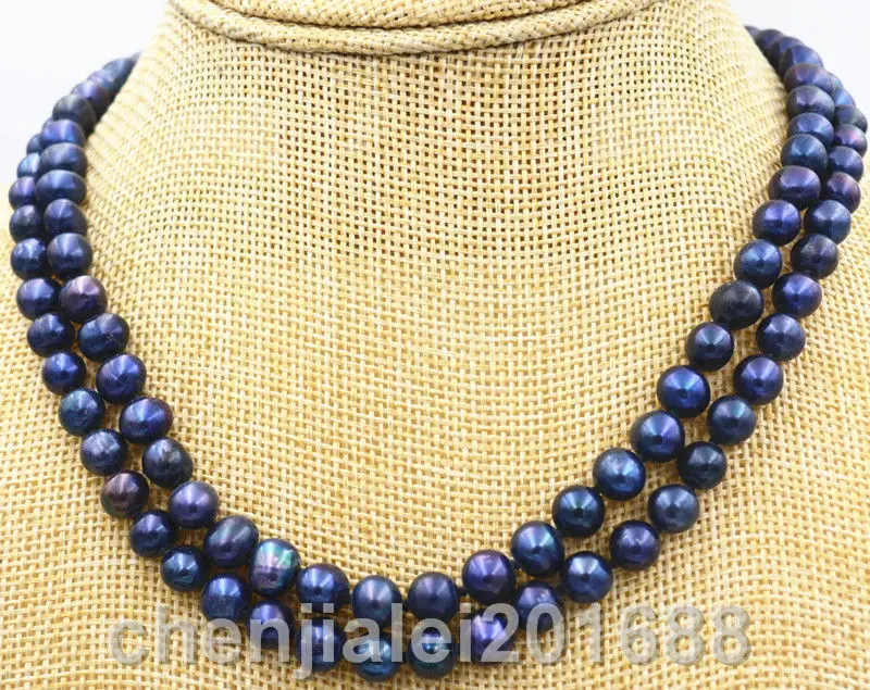 

Beautiful 2 row 7-8mm Black freshwater Cultured Pearl Necklace 17-18"