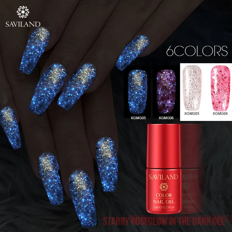 Блестящий УФ светодиодный Гель лак SAVILAND розовое золото светится в темноте|Гель