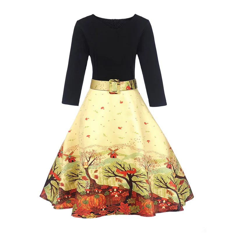 Осень три четверти рукав рубашки женские Одри Хепберн рокабилли платья