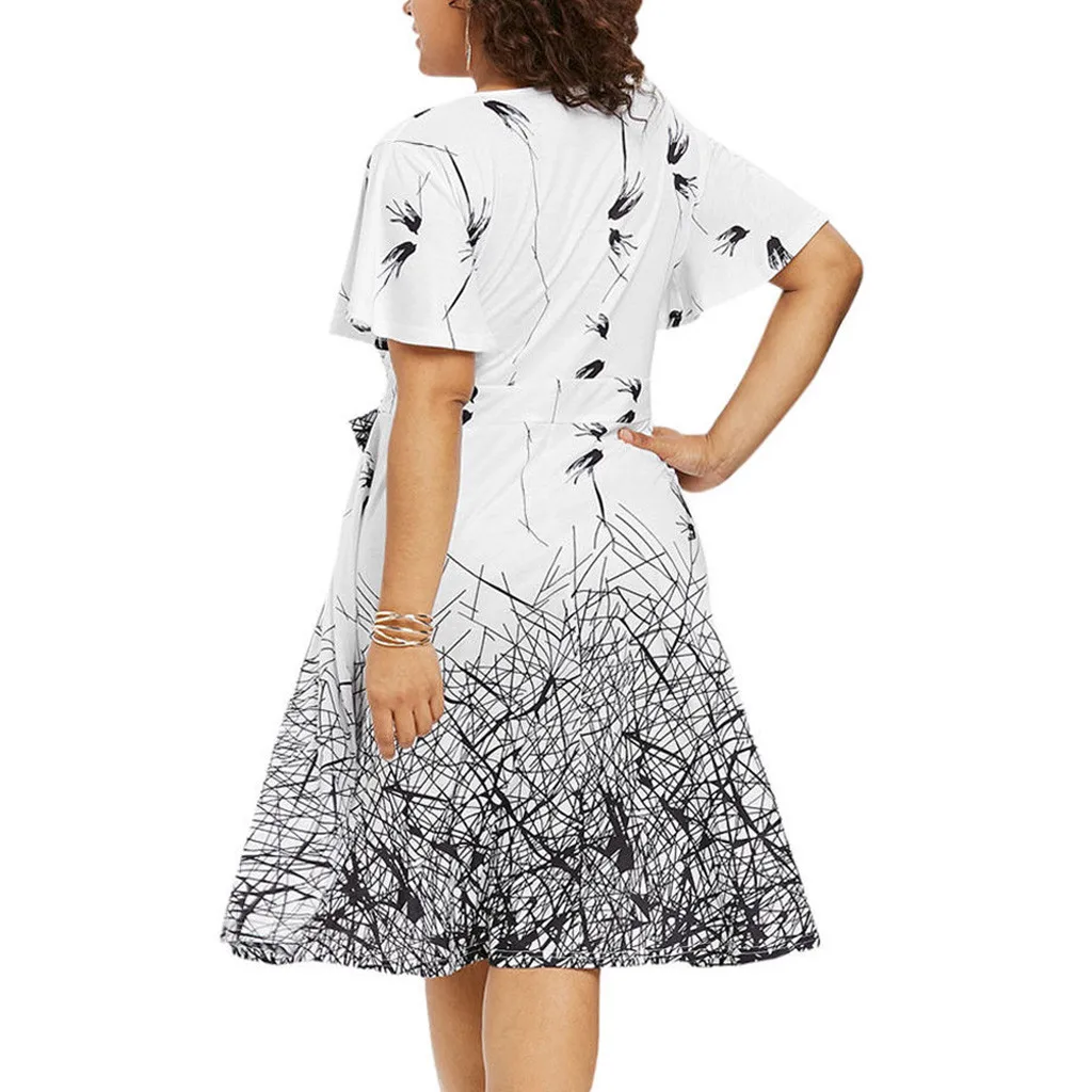 2020 модное женское платье размера плюс с v-образным вырезом коротким рукавом