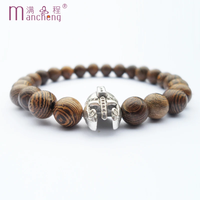 Wenge дерево винтажный цинковый сплав Браслет со шлемом для мужчин Римский Спартан