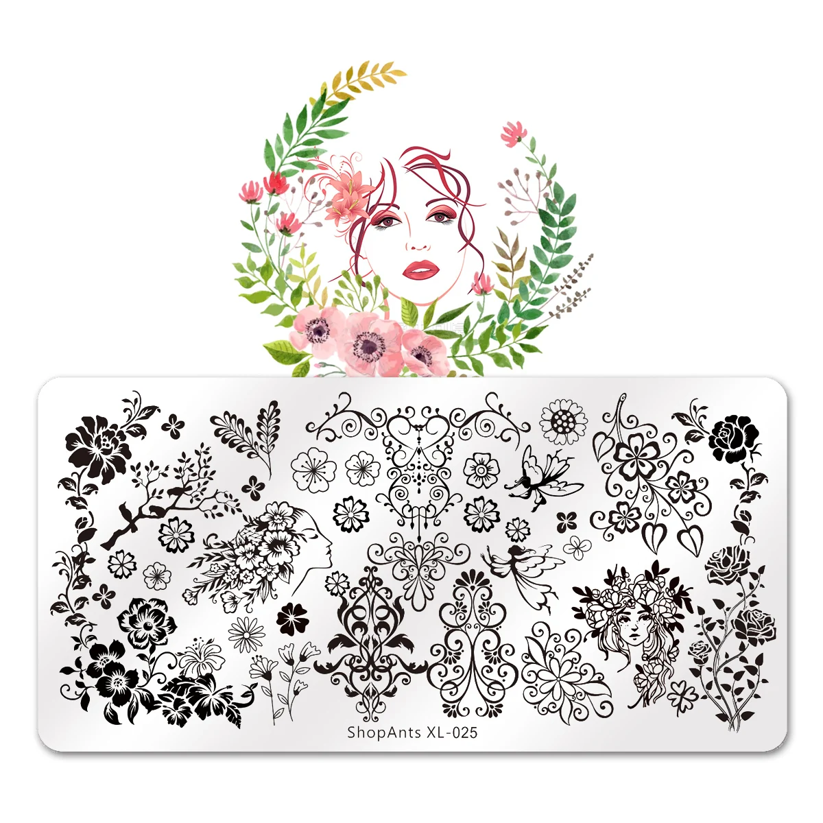 

Beauty Flower Nail Stamping Plates Stainless Steel Butterfly Rose Peach Blossom Pattern 6*12cm Stencil Nail Art Stamp Templates