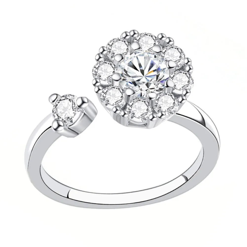 

Fashion Novel Rotated Ring S925 Silver Open Ring with Dazzling Zirconia for Women Party Luxury Jewelry Resizable 2J053
