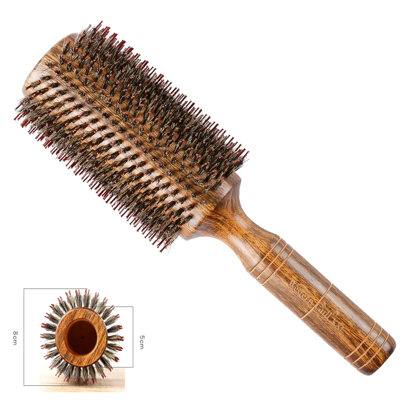 

Professional 80mm Barber Wood Round Hair Brush 100% Boar Bristle Hair Blowing Comb For Long Hair Curling And Straightening Brush