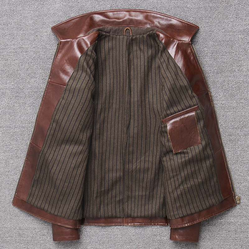

2020 Dark Brown Smart Casual Jacket Plus Size XXXXL Genuine Cowhide Autumn Russian Natural Slim Fit Leather Coat