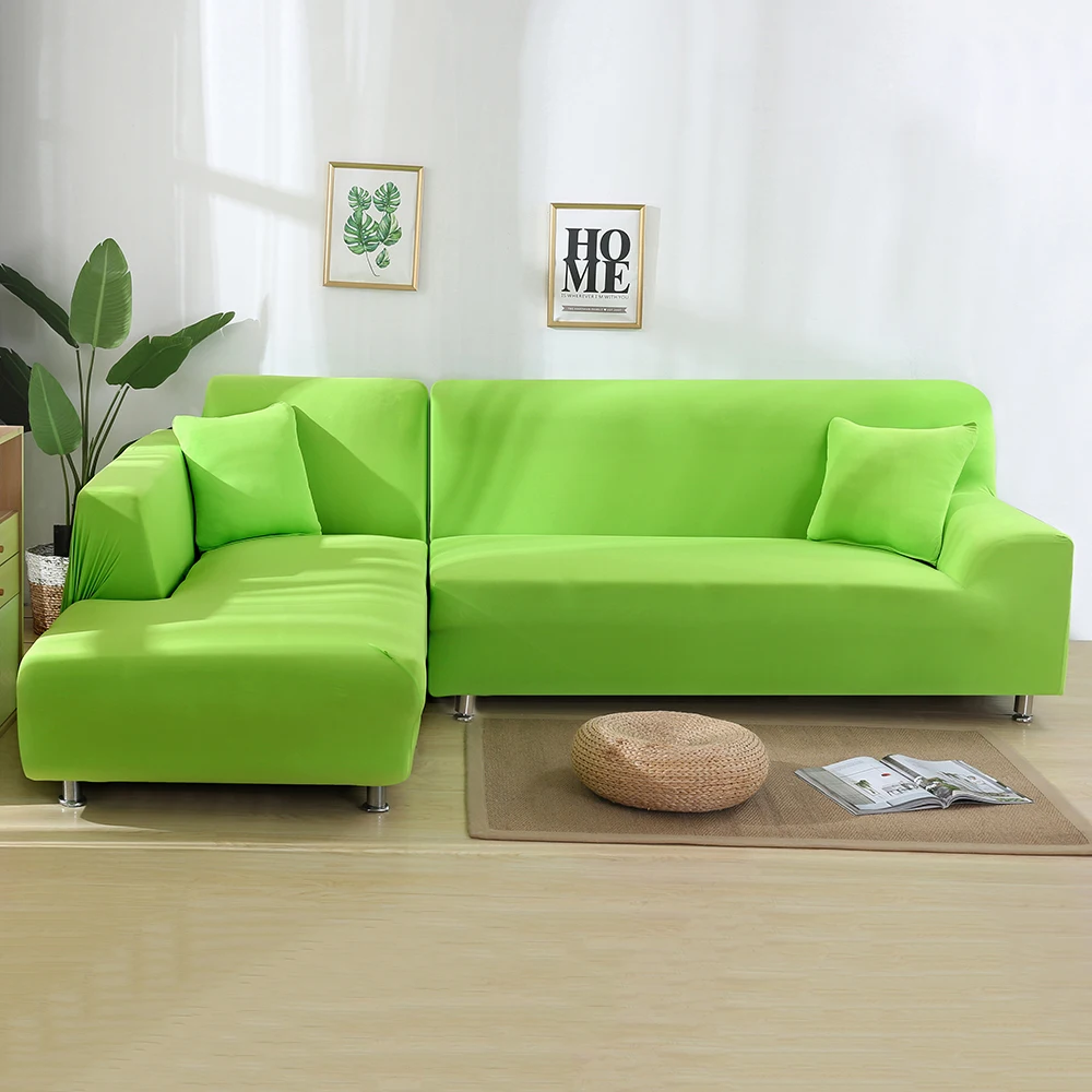 light green Эластичный чехол для дивана, эластичная ткань, сплошной цвет, угловой диван, антипепельный декор, универсальные чехлы - Цвет: light green