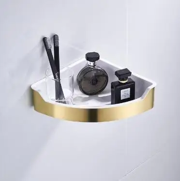 single corner shelf Senlesen Золотая кисть Набор аксессуаров для ванной комнаты Золотой латунный крюк стойки для полотенец Бар Полка держатель бумаги держатель для зубной щетки - Цвет: single corner shelf