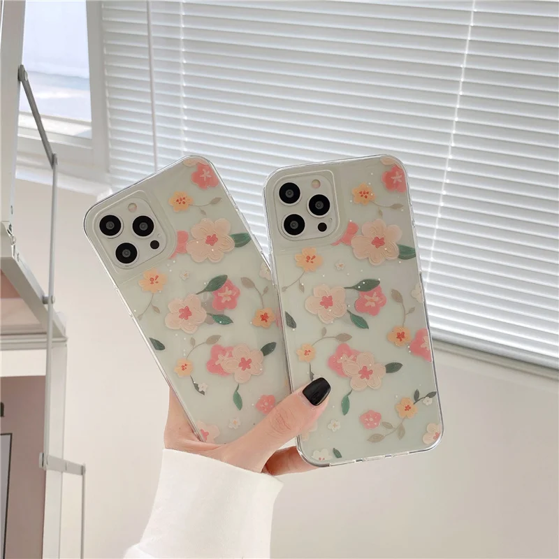 Чехол для iPhone 11 XR 12 12Pro прозрачный чехол с милыми цветами 12mini Pro Max X XS 7 Plus 8 весна