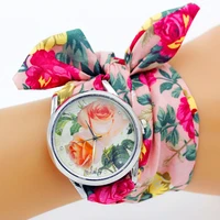 shsby new design ladies flower cloth wrist watch fashion women dress watch high quality fabric watch sweet girls watch