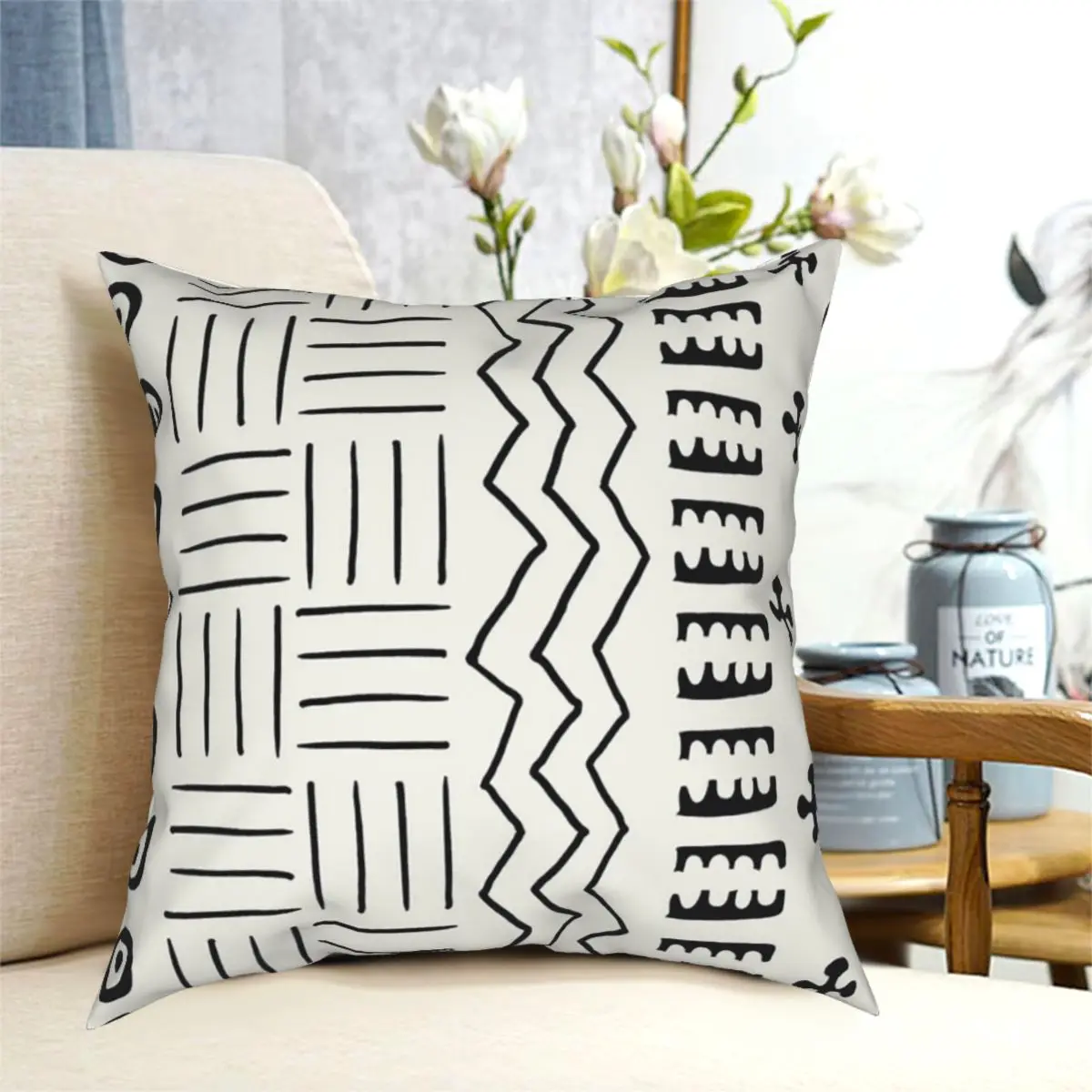 

Boho Stripes Mud Cloth Funky Geometric In Cream Pillow Cushion Cover Decorative Pillowcases Case Home Sofa Cushions