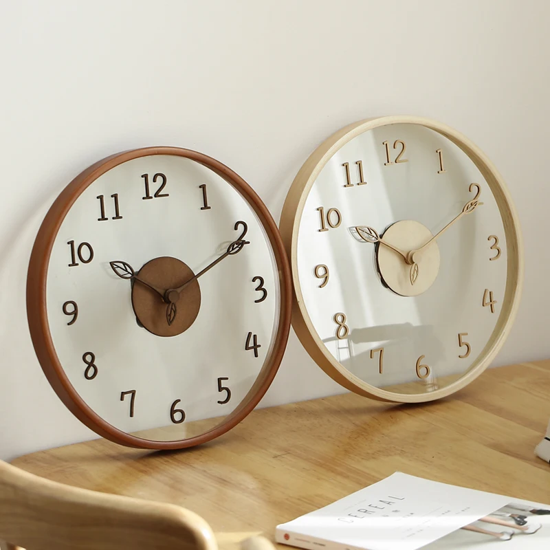 

Silent Wooden Wall Clock Quartz Living Room Fashion Nordic Creative Clocks Minimalist Vintage Zegar Scienny Modern Decor EB50WC