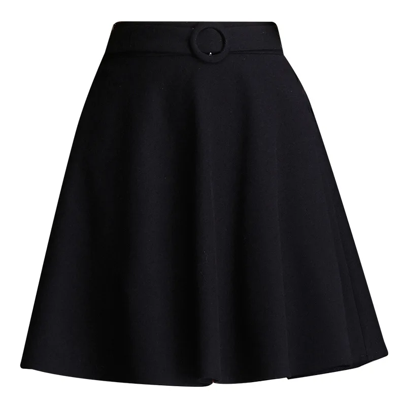 

Autumn & Winter New High Waist Slimming Simple Black Wild Casual Temperament Women A-line Mini Woolen Short Skirt Free Shipping