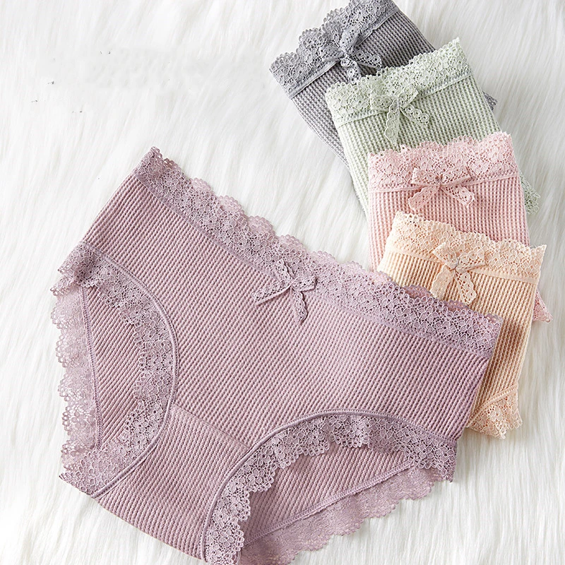 

Fashion Comfortable Lingerie Seamless Cotton Laces Solid Brifs Mid Waist Girls Panties Sexy Breathable Underwear Women