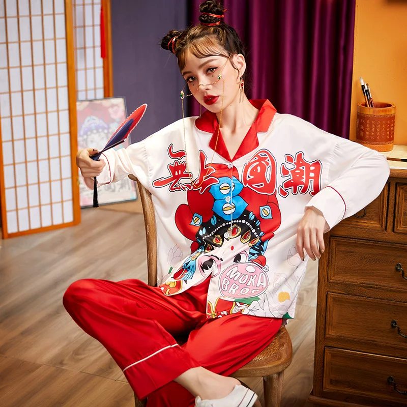 Women Sleepwear Chinoiserie  Summer Pajamas The Tide High Quality Snow and Ice Silk Plus Size Pajama Set Princess Style Spring