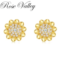 rose valley sunflower earrings for women fashion stud earrings cz jewelry girls birthday gifts gold color