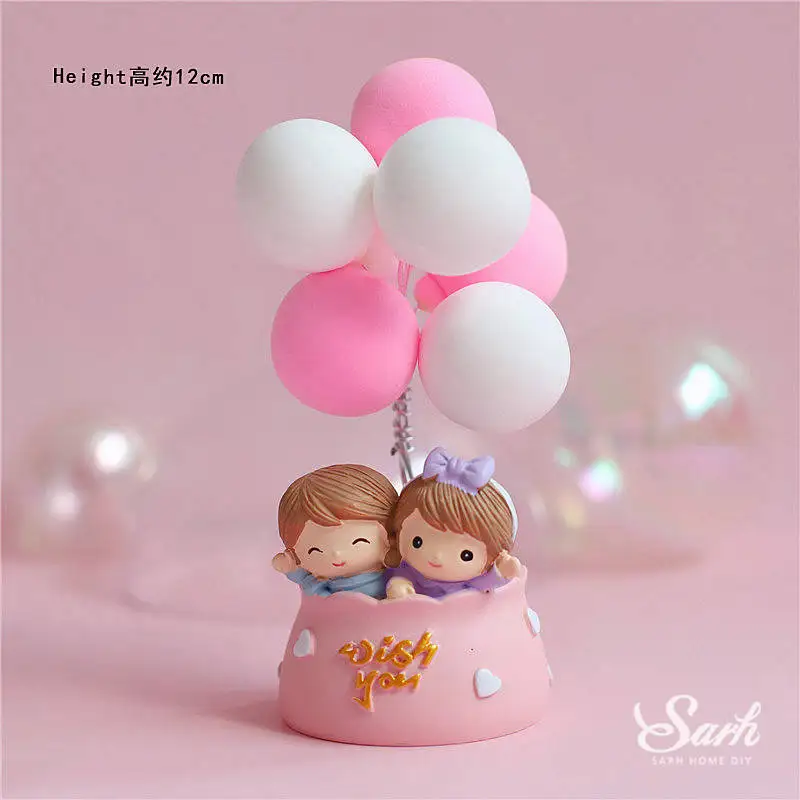 Hot air ball couple Кролик пара кролик с днем рождения украшения Сердце Дерево розовый торт Топпер для свадебной вечеринки малыш день Святого Валентина юбилей Любовь Подарки - Цвет: Hot air ball couple
