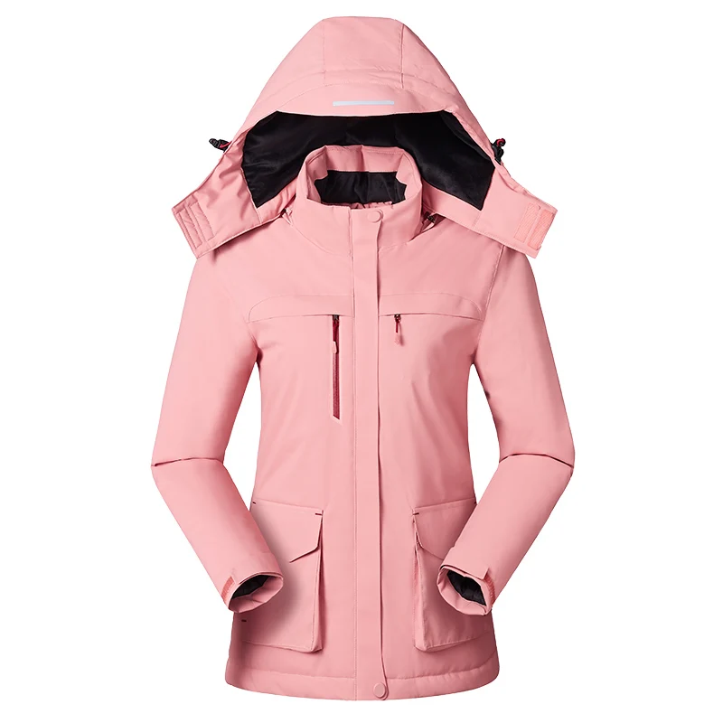 Women Pink Мужская и женская куртка с USB подогревом, жилет, зимняя верхняя одежда для влюбленных, длинное пальто с капюшоном, теплая электрическая одежда, Пешие прогулки, рыбалка - Цвет: Women Pink