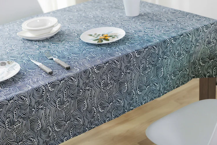 Япония стиль хлопок лен темно синий Lchthyosis скатерть открытый рябь Страна Свадьба