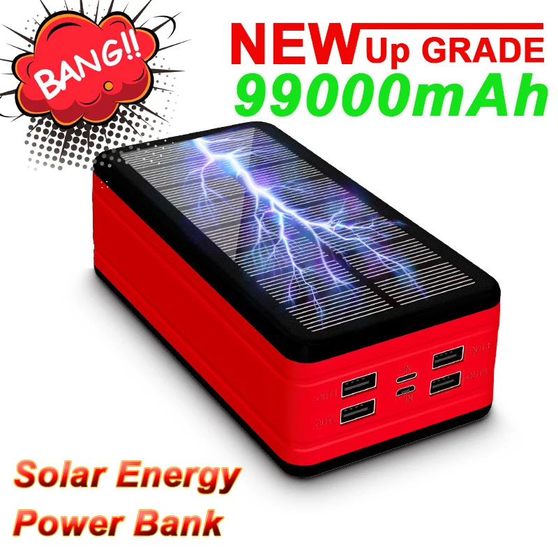 Внешний аккумулятор на солнечной батарее со светодиодной подсветкой 99000