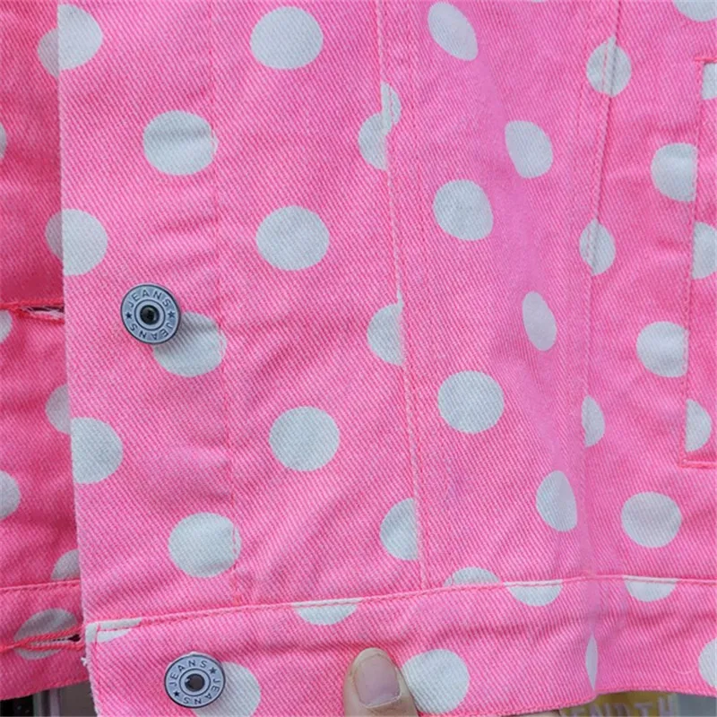 

Jeans Jacket Women 2021 Spring New Fashion Polka Dot Print Denim Jacket Pocket Lapel Loose Casual Short Jeans Coat Female
