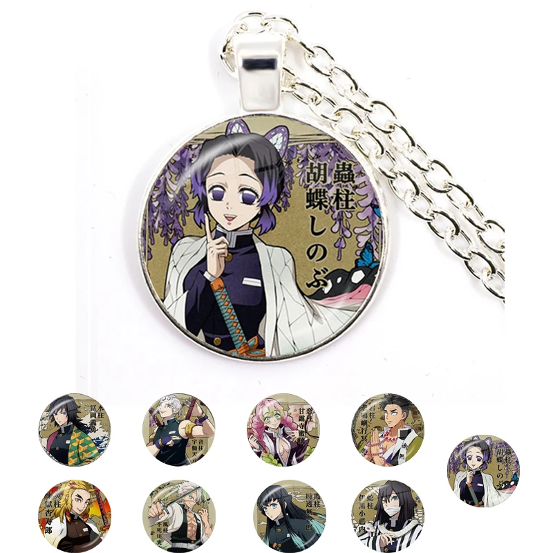 

Demon Slayer Kimetsu No Yaiba Necklace Pendant Necklace Kamado Tanjirou Nezuko Printed Glass Cabochon Chain Jewelry Cosplay