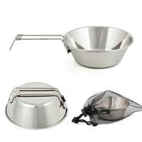 stainless steel rice bowl with folding handle outdoor camping picnic food container backpacking tourism cooker utensils pot