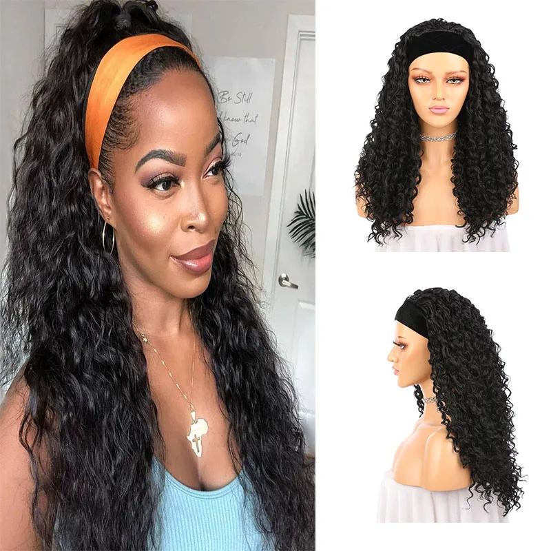 

26 Inch Long Headband Synthetic Wigs Natural Looking Kinky Curly Headband Wigs For Black Women Heat Resistant Fiber Hair Daily