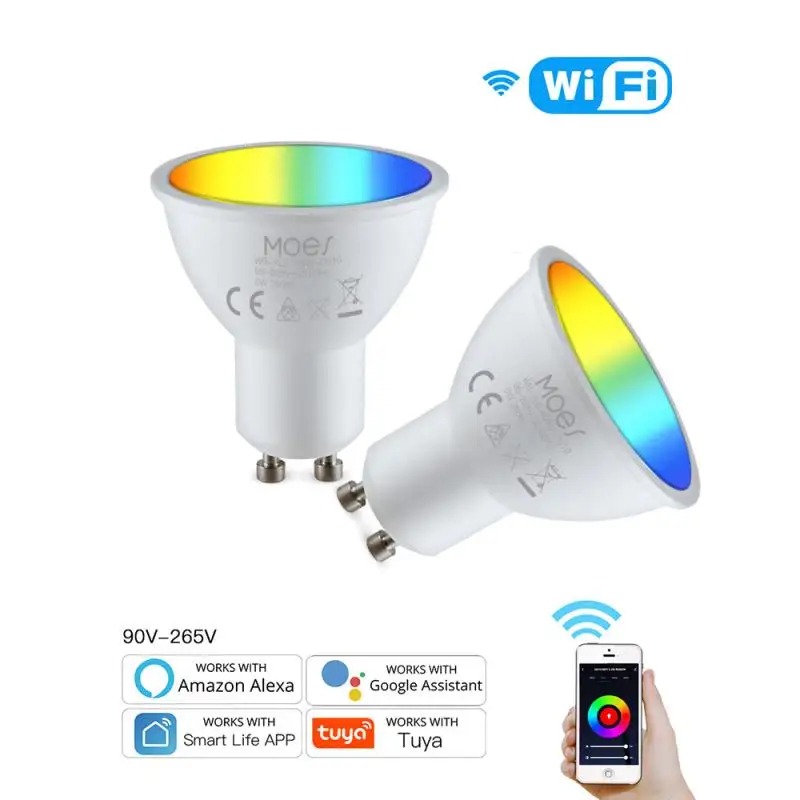 

Умсветильник лампа GU10 RGB + CW 2800-6200K с поддержкой Wi-Fi и дистанционным управлением