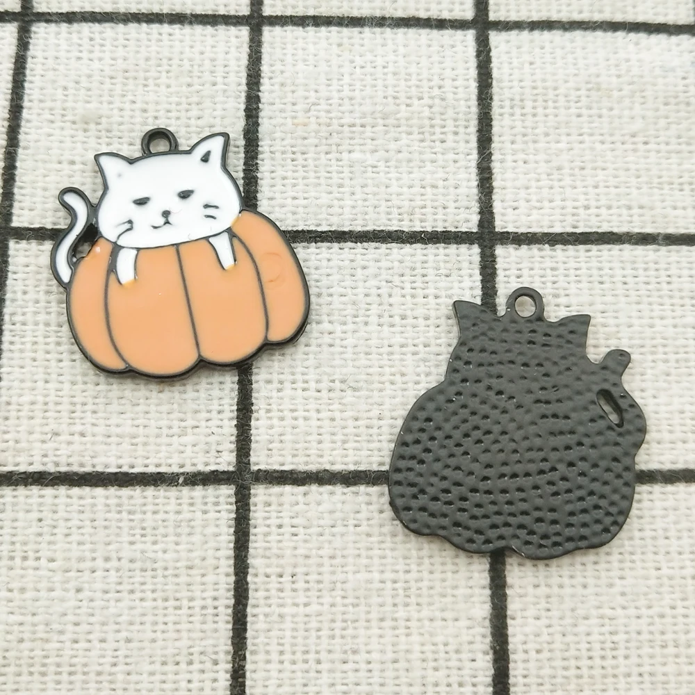 

10pcs enamel cat pumpkin charm jewelry accessories earring pendant bracelet necklace charms zinc alloy diy finding 20x21mm