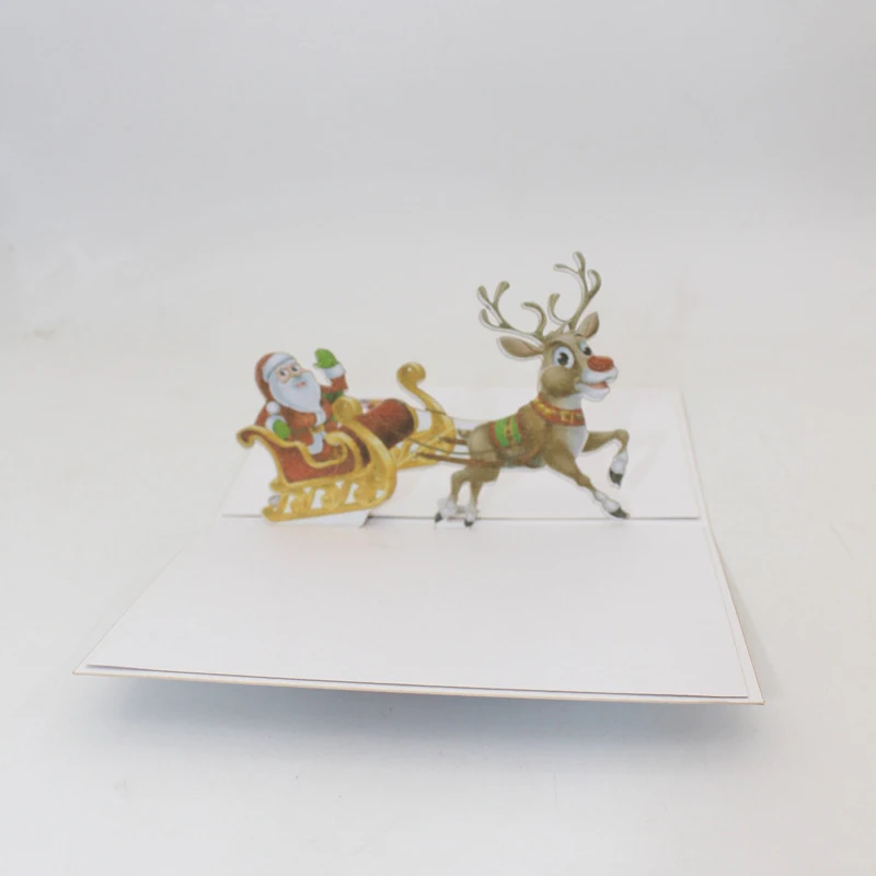 3D ручной работы комиксов Санта Клаус лося сани бумага Пригласительные открытки