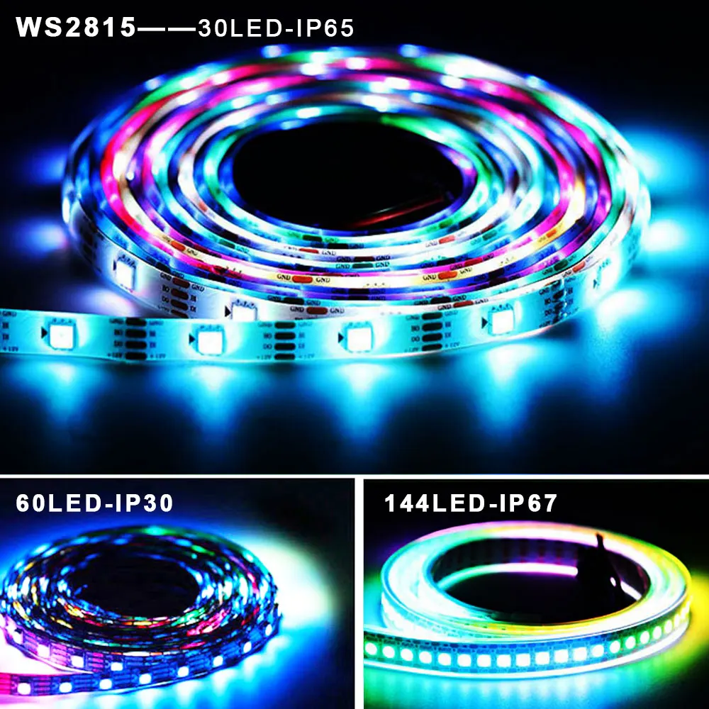 WS2812B WS2813 WS2815 СВЧ полоса 30/60/144 pixeIs/Ieds/m умная RGB Iight белый/черный печатная плата IP30/65/67