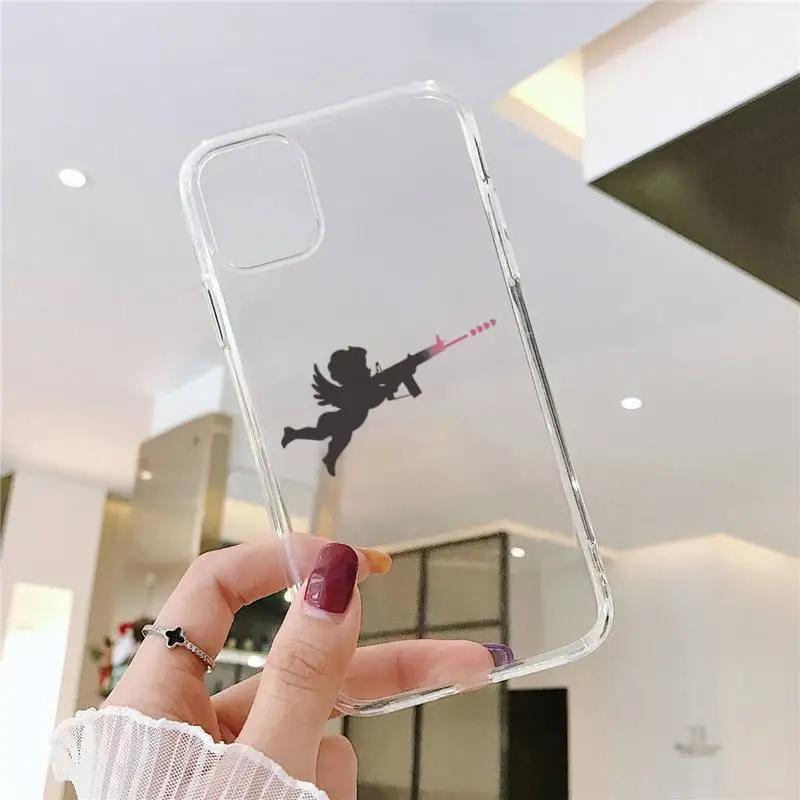 

Angel with gun funny cute Phone Case Transparent for iPhone 6 7 8 11 12 s mini pro X XS XR MAX Plus SE cover funda