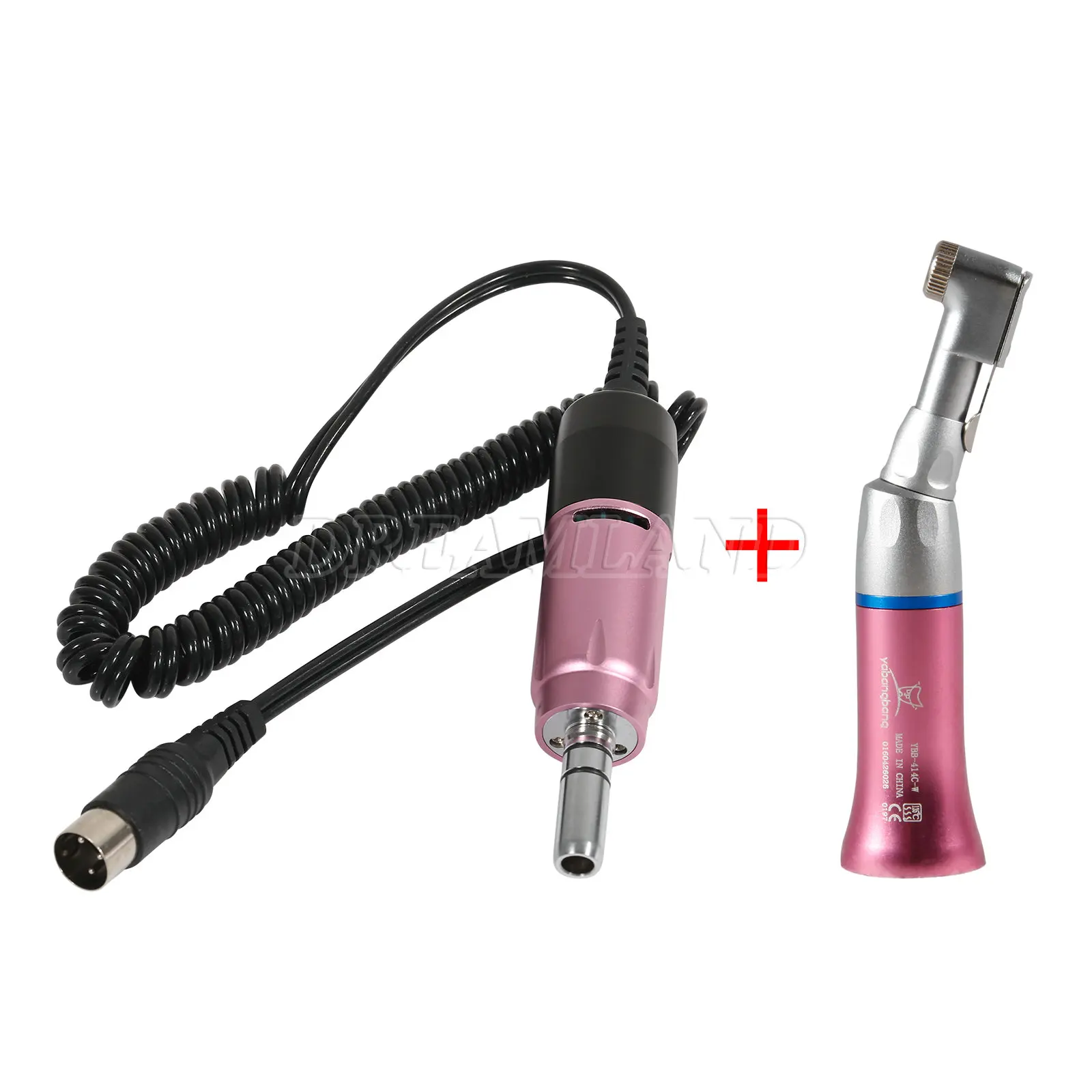 35K RPM Electric Micro E-Type Motor Handpiece DC 30V PINK Fit Dental Lab Marathon III Polisher N2 + YP Contra Angle Handpiece