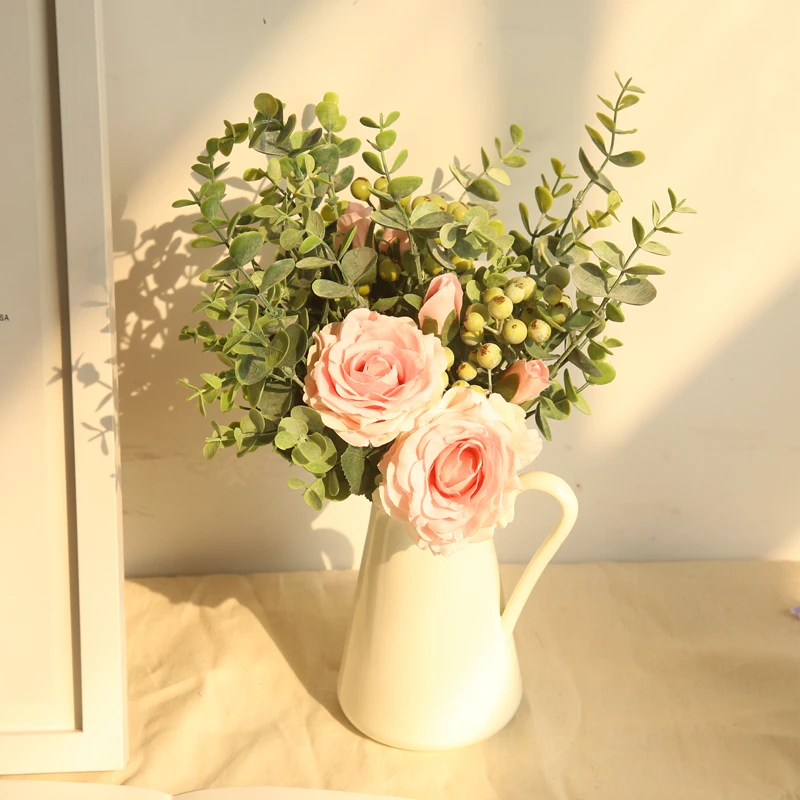 

Artificial Flower Garden Mida INS Eucalyptus Rose Bouquet Wedding Wedding Hand Holding Home Living Room Furnishings Decoration