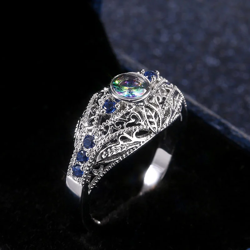 Женское кольцо с вырезами винтажное разноцветное модное элегантное обручальное