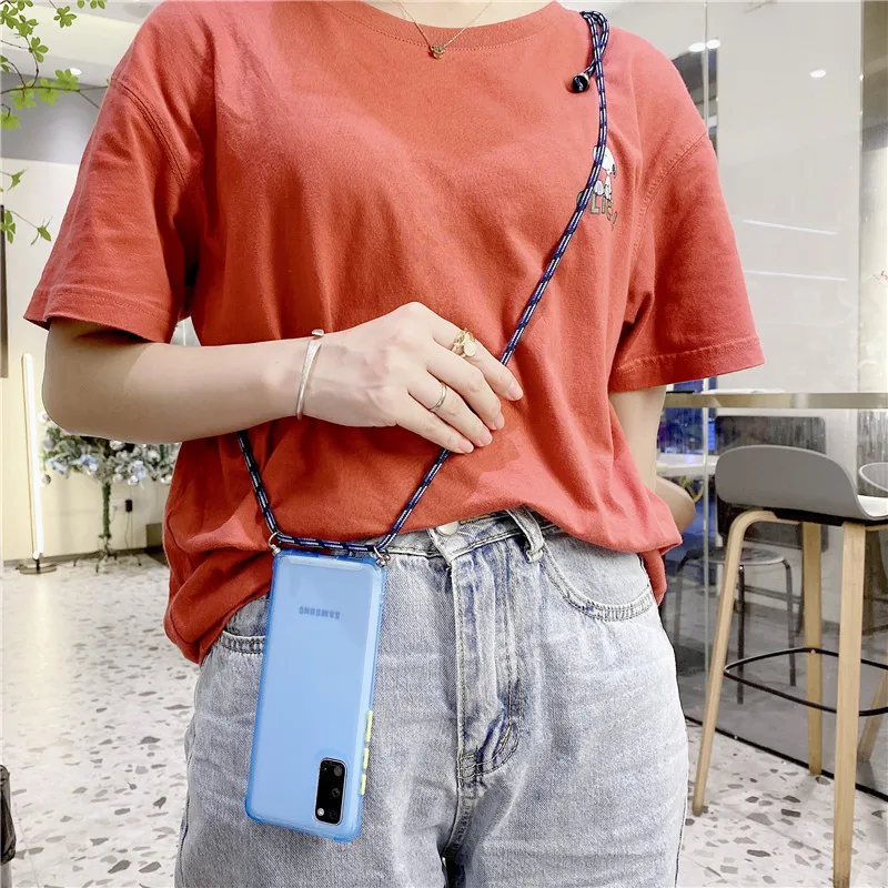 

Cover For Samsung Galaxy S20 Plus Ultra A51 A71 A81 A91 A01 A20E Note 10 Plus Anti-fall Clear Candy Silicone Chain Necklace Case