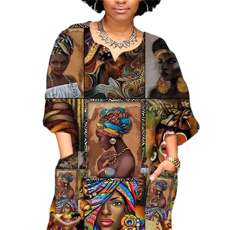 

African Characters 3d Printing Dress Summer Streetwear Female Casual Wear Harajuku Long Sleeve Plus Size Clothing Retro Clothing