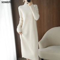 casual aesthetic maxi sweater dress for women winter loose woman robe long vintage dresses knitted bodycon korean fashion white