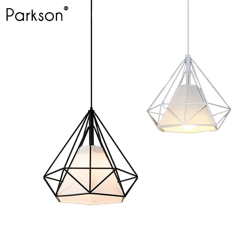 

Iron Modern Diamond Pendant Light Iron Cage Pendant Lamp Scandinavian Loft Pyramid Lamp E27 Retro Minimalist Metal Hanging Lamp