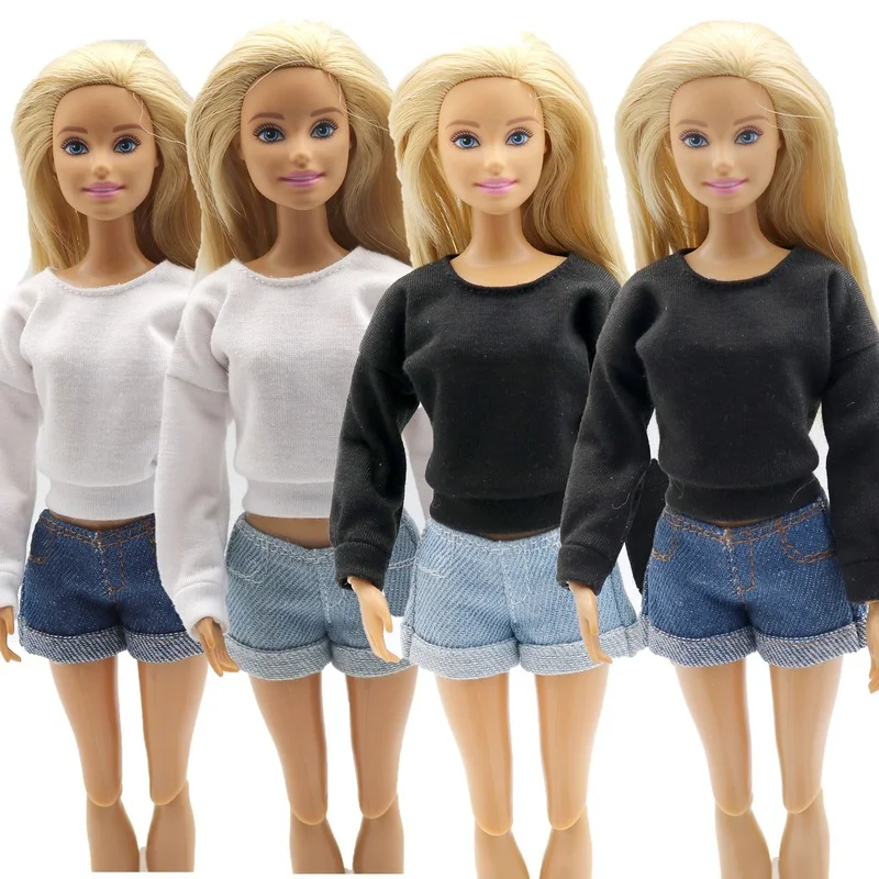 

1/6 Doll Clothes Long-sleeved Sweater Pants Denim Grid Daily Wear Accessories Clothes Dress Up for Barbie Doll Girl Gift