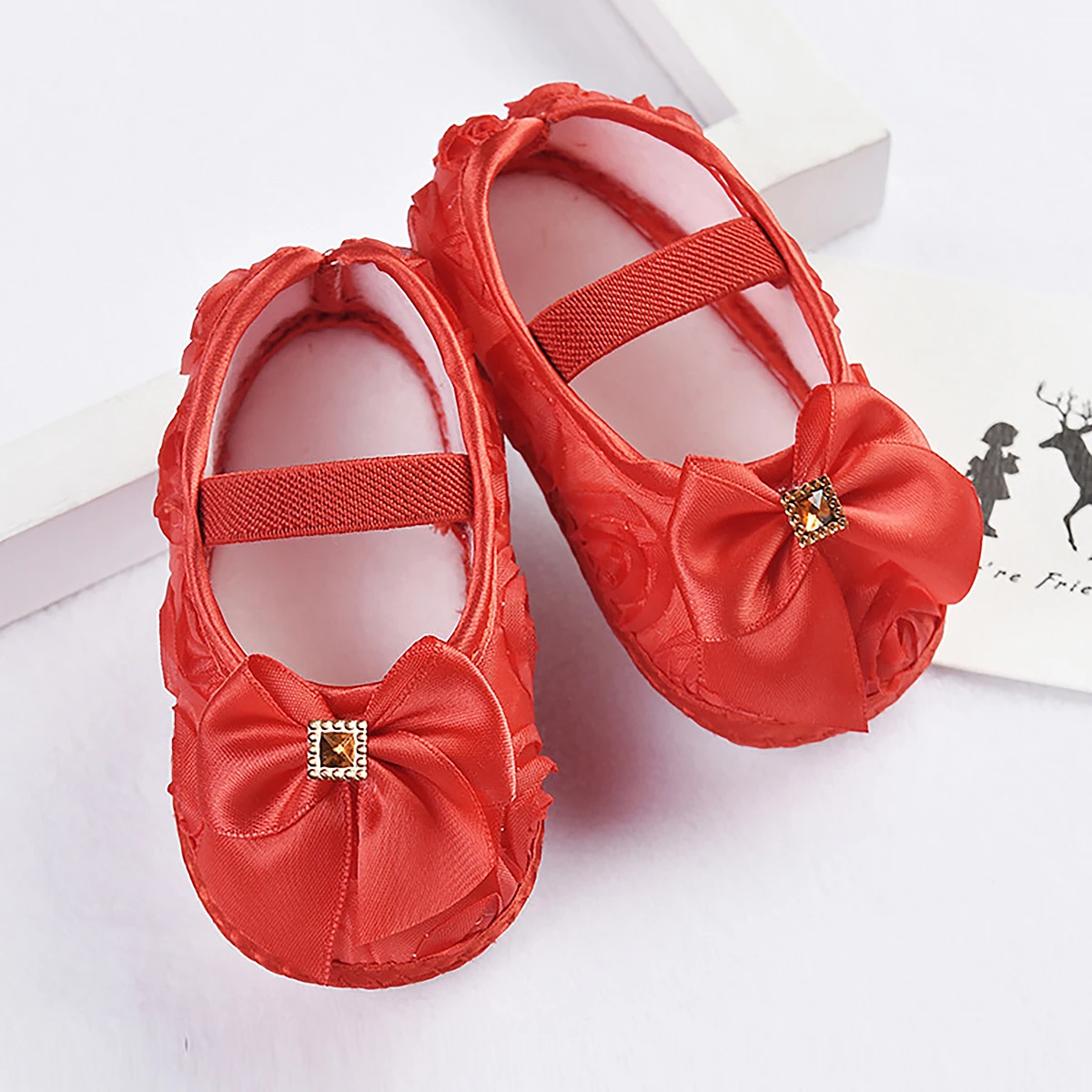 

Princess Girl Toddler Red Bow Design New Baby Shoes 0-1Year Cute Matching Skirt Solid Color Non Slip Toddler Shoes