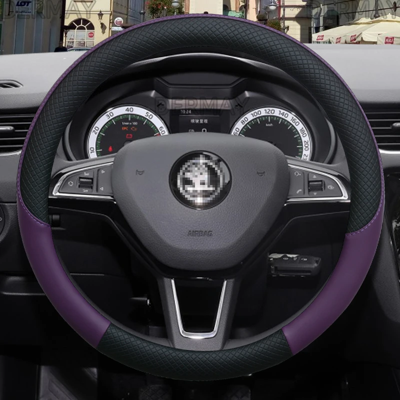 100 dermay brand leather car steering wheel cover for skoda octavia a5 a7 rs octavia 2 3 combi auto interior accessories free global shipping