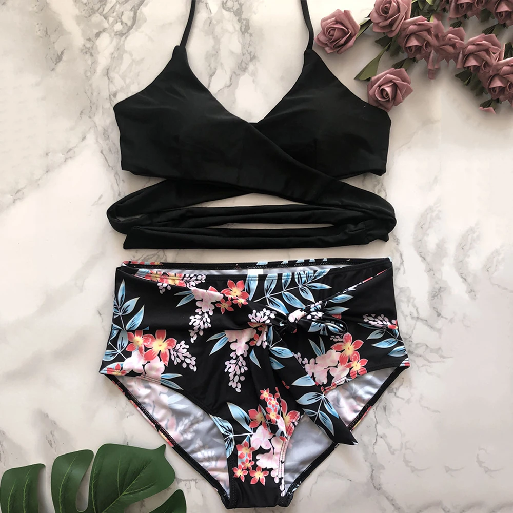 Комплект бикини женское сексуальное на бретельках с высокой талией купальник