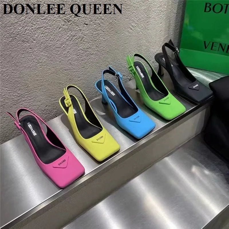 

Candy Color Shoes Woman Slingbacks High Heels Sandals Square Toe Elegant Pumps For Party Wedding Shoes Sandal Slip On Mule Mujer