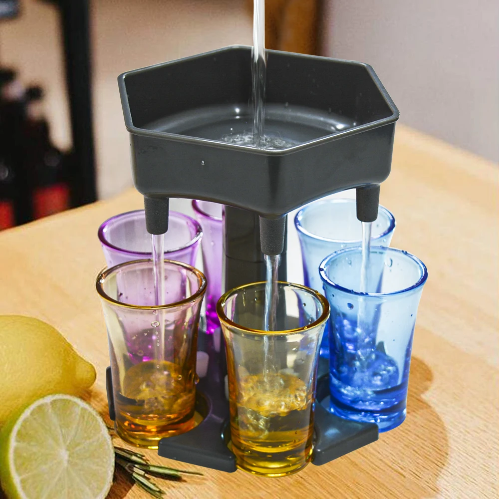 

6 Shot Glass Dispenser and Holder Shot Glass Dispenser with 6 Pcs Cups Drinking Games Wine Dispenser for Bar Cocktail Party Gift