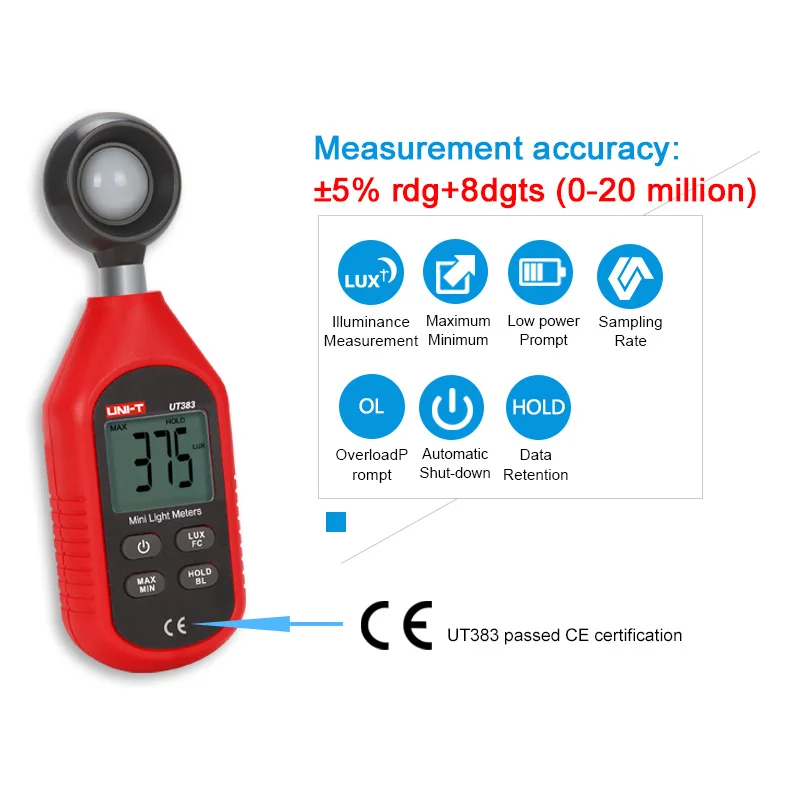 Мини UNI-T UT383 цифровой светильник 200 000 люксов люминесцентное оборудование