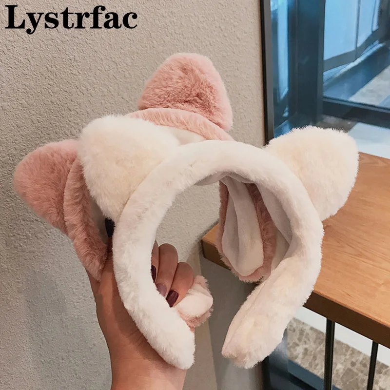 

Lystrfac Autumn Winter Female Cute Plush Cat Ears Headband for Women Girls Hairband Wide Wash Face Makeup Hair Jewelry