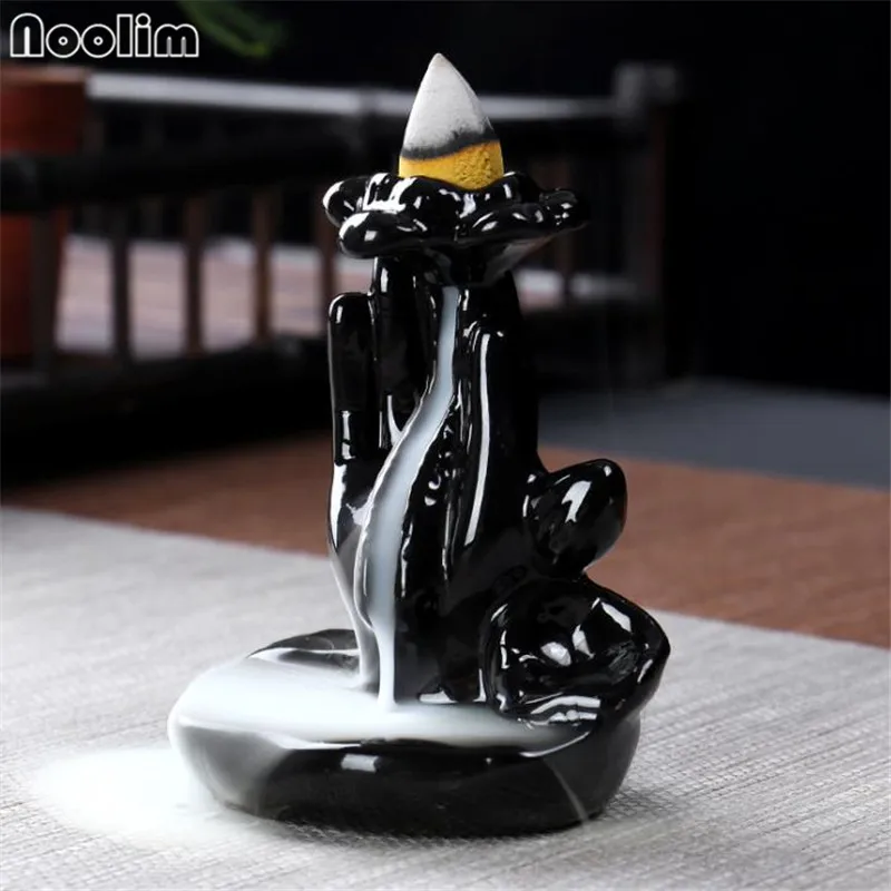 Небольшой черный керамический обратный поток благовония горелка Zen сандалового