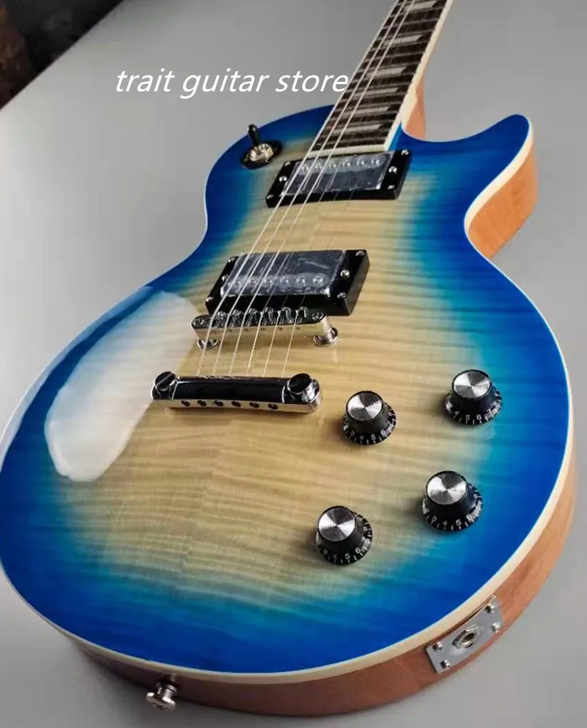 

Customized electric guitar, mahogany body, blue guitar, natural wood back, In stock, free shipping